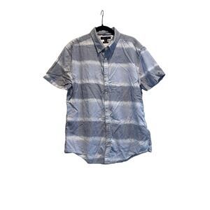 Tommy Hilfiger Men Blue Striped Short Sleeve Button Down Collar Shirt Sz XL